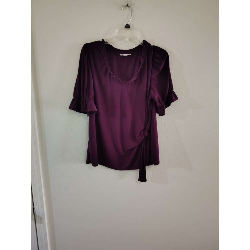 Perception Concept‎ Womens XL Plum Purple Ruffle Neck Side Tie Blouse Top